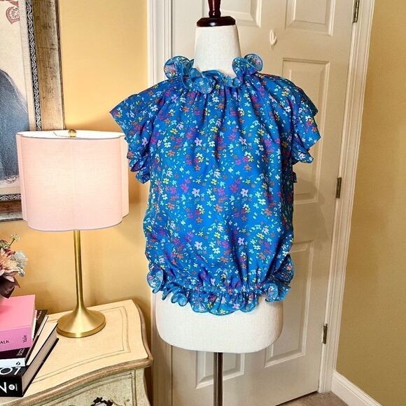 NWOT Olivia James The Label Lily Ruffle Wildflower Floral Top Blouse Shirt XS - Picture 2 of 4